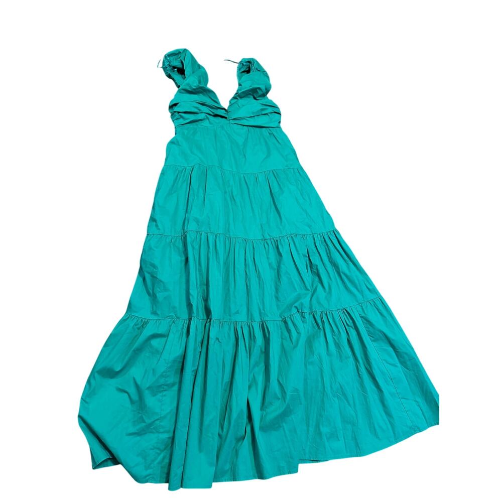 Skies are blue poplin v neck cap sleeve shirred maxi dress size small